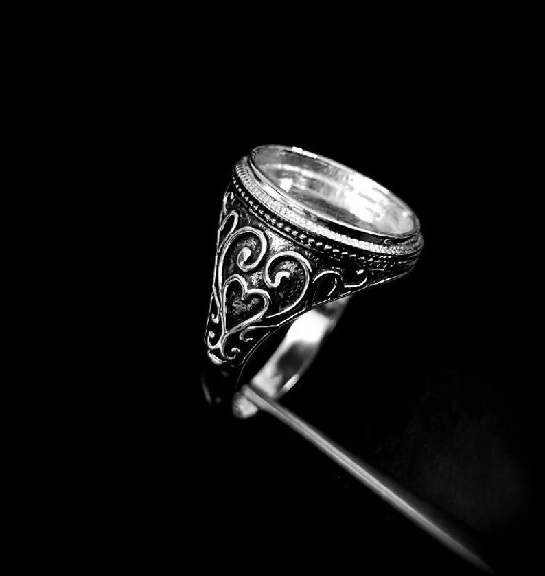 Thumbnail: 925 Sterling Silver Oval Shape Men's Ring Blank Bezel Setting,