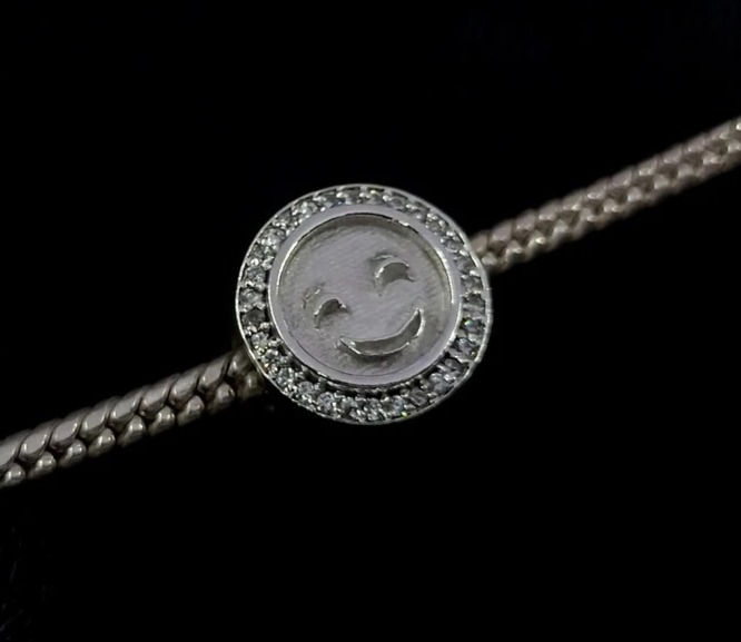 925 Sterling Silver Sliding Beads Smiley Face With CZ Gemstones, Keepsake Beads.