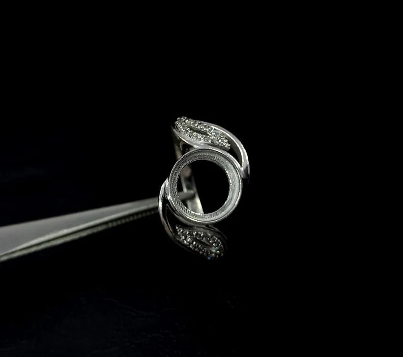 Thumbnail: 925 Sterling Silver Round Shape 10 MM Blank Bezel Ring Setting DIY Cup With CZ,
