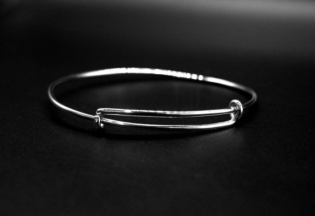 925 Sterling Silver Adjustable Bangle , 1.8 Gauge Round Hard Wire Bangle.