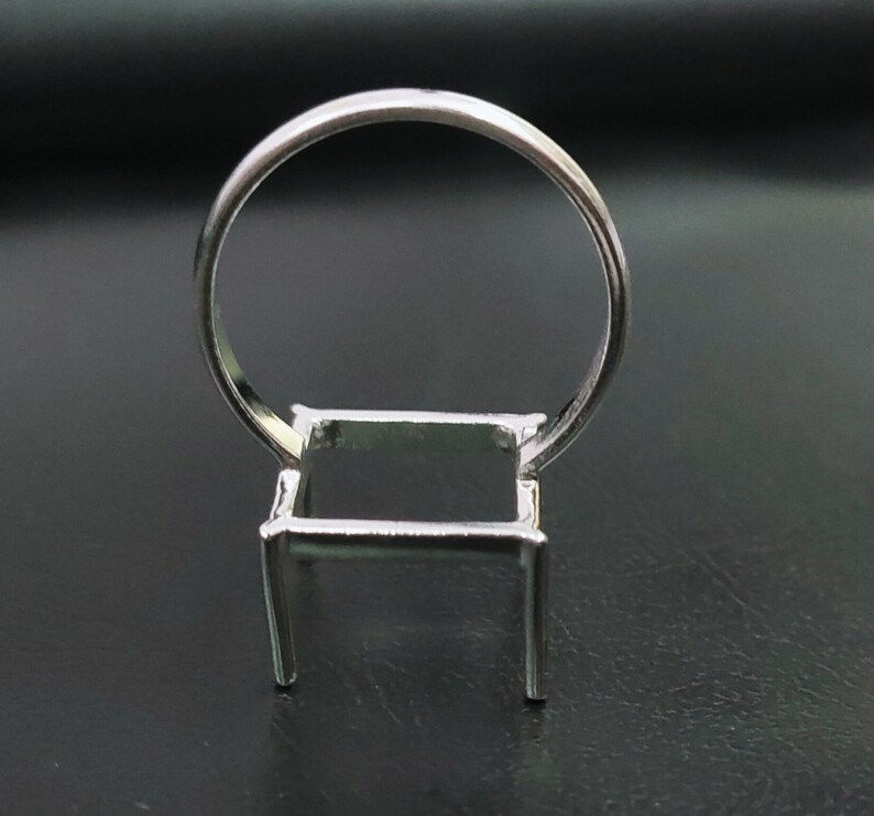 Thumbnail: 925 Sterling Silver Square Shape Prong Ring Bezel Setting, For Cabochon Gemstone
