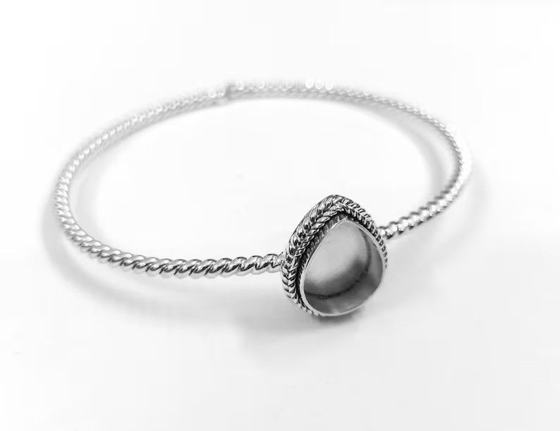 Thumbnail: 925 Sterling Silver Rope Wire Blank Bangle Bezel Diy For Pear Shape Gemstone.