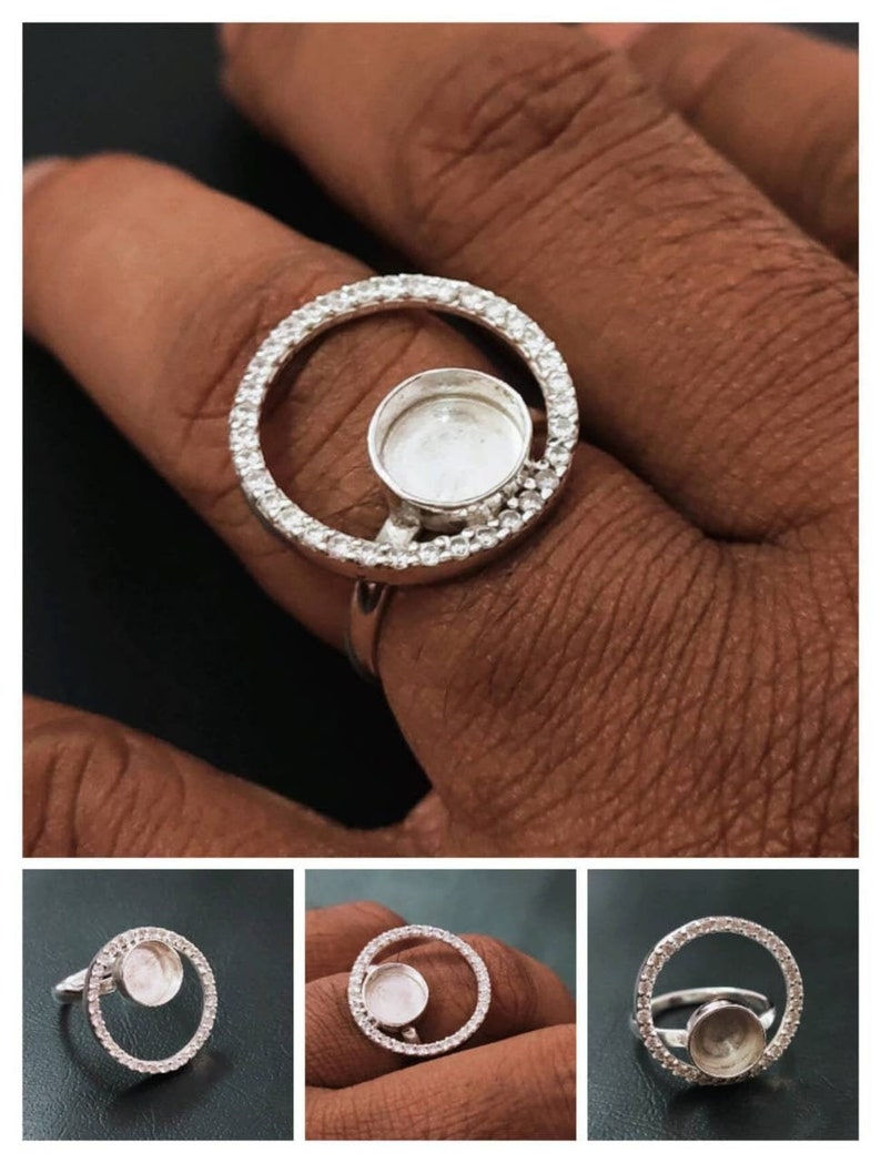 Thumbnail: 925 Sterling Silver 3MM To 12MM Round Bezel Ring Setting With Small CZ Gemstones