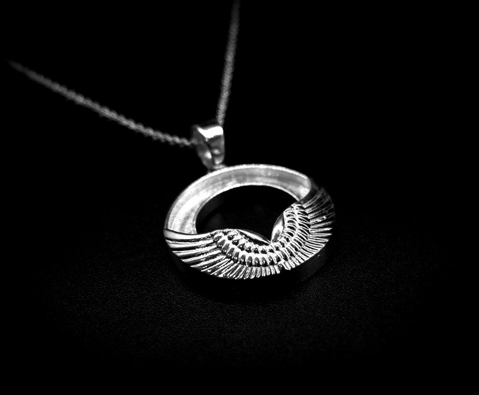 Thumbnail: Angel Wings In Round Shape Pendant, 925 Sterling Silver Horse Hair Pendant.