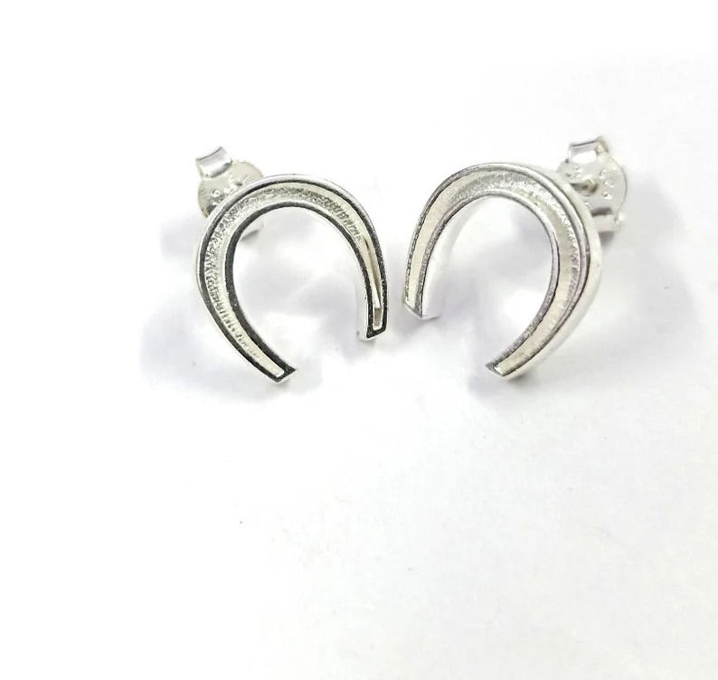 Thumbnail: 925 Sterling Silver Horse Shoe Earrings Studs, Good Luck Resin Studs Blank.