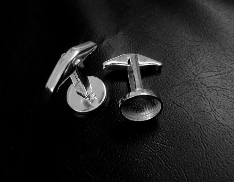 Thumbnail: 925 Sterling Silver Round Shape Blank Cuff link Setting DIY, Cuff link Bezel Cup