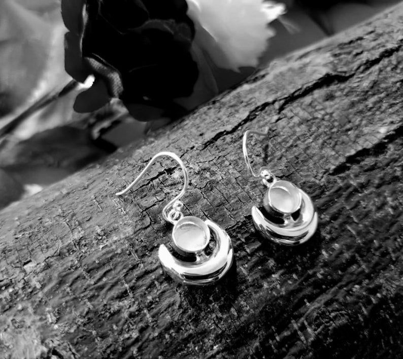 925 Sterling Silver Half Moon Round Bezel Blank Earring Setting, 4MM-8MM Round