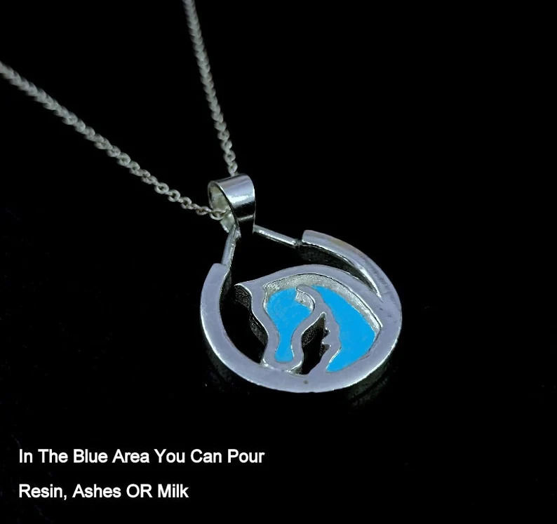 Thumbnail: 925 Sterling Silver Horse Shoe Pendant, Blank Good Luck Resin Pendant Jewelry.