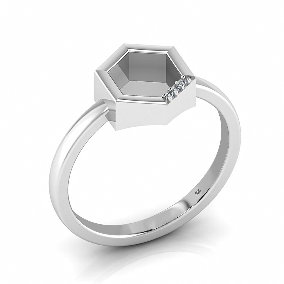 Thumbnail: 925 Sterling Silver Hexagon Shape 6 MM Bezel Setting Ring CZ Gemstone Jewelry.