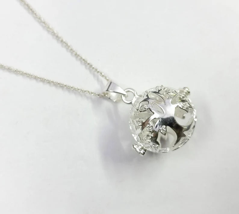 Thumbnail: 925 Sterling Silver Tree Of Life Shape Ball Pendant Locket With CZ,