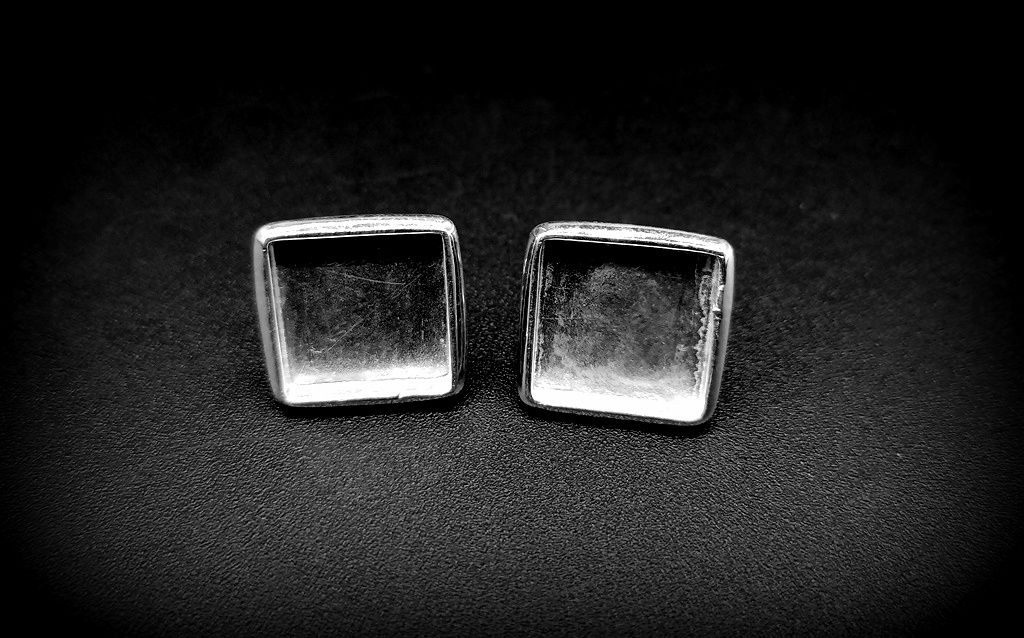925 Sterling Silver Square Shape Studs Thick Blank Bezel Setting, Gemstone Bezel