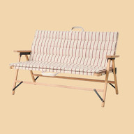 Hay outdoor market folding bench in beige with red stripe by Jasper Morrison