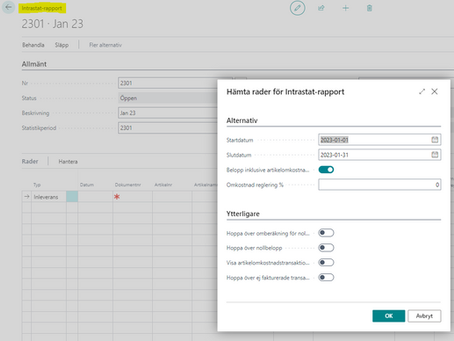 Ny funktion för Intrastat-rapportering i Business Central, version 21. Den gamla inaktiveras.