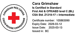 Cara Grimshaw Canadian Red Cross First Aid Certification