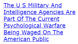 The U S Military And Intelligence Agencies Are Part Of The Current Psychological Warfare