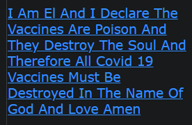 I Am El And I Declare The Vaccines Are Poison And They Destroy The Soul And Therefore All Covid 19 Vaccines Must Be Destroyed In The Name Of God And Love Amen