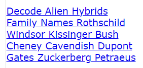 Decode Alien Hybrids Family Names Rothschild Windsor Kissinger Bush Cheney Cavendish Dupont Gates