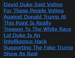 David Duke Said Voting For These People Voting Against Donald Trump At This Point Is Really Treason To The White Race Lol Duke Is An Intelligence Hack Supporting The Fake Trump Show As Real