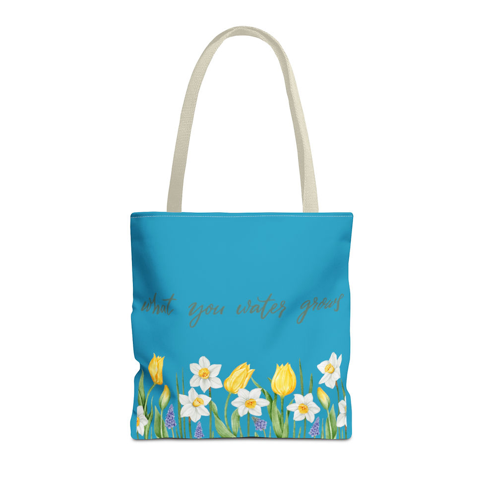 Thumbnail: What you Water Grows Turquoise Tote Bag (AOP)