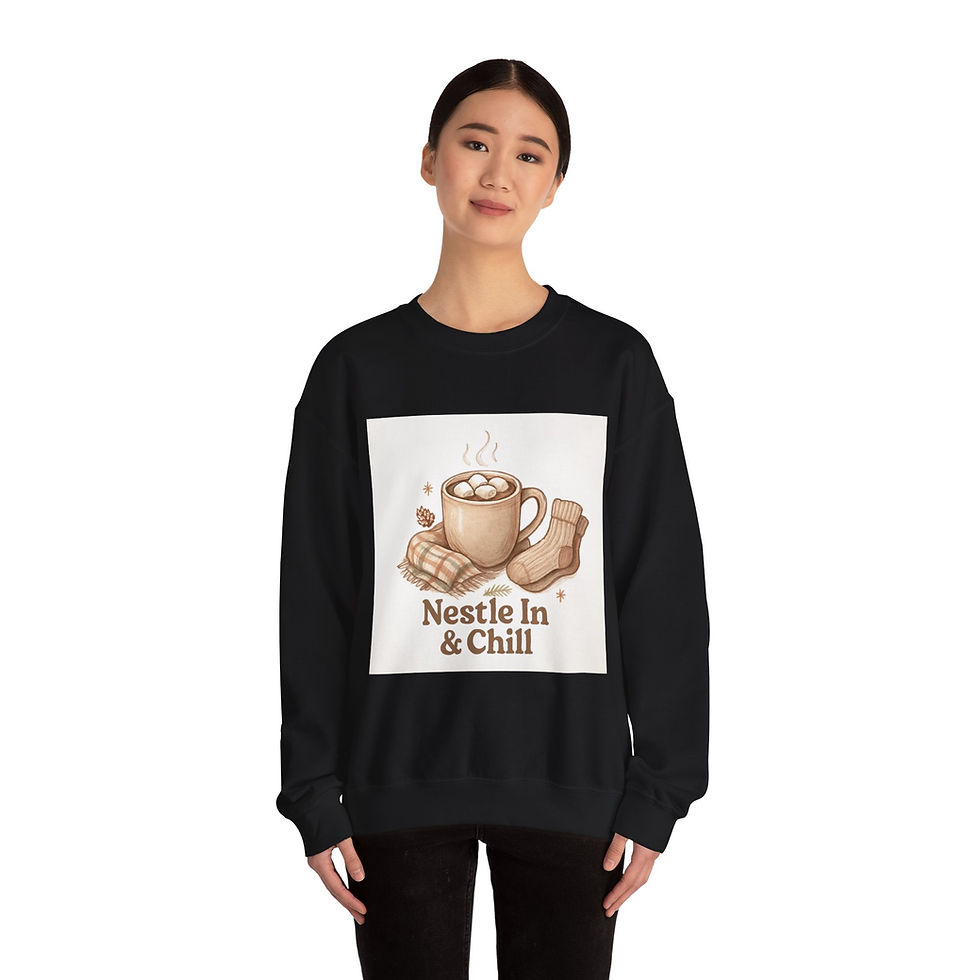 Thumbnail: Cozy 'Nestle In & Chill' Sweatshirt – Hot Cocoa & Scarf Winter Crewneck