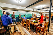 hostel guests socializing in lounge