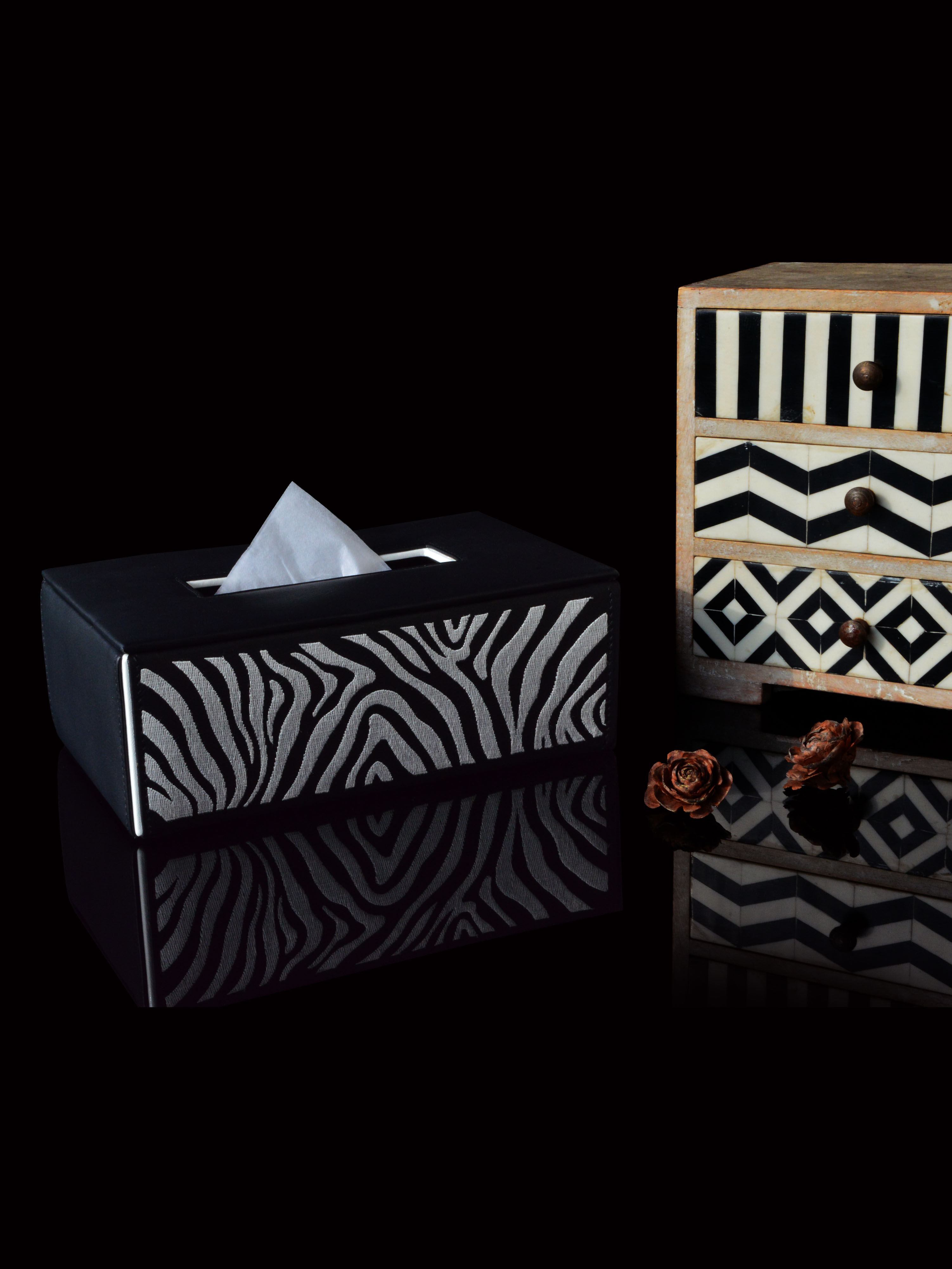Zebra Black & White Leather Tissue Box