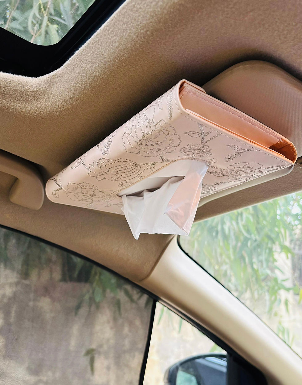 Leather Embroidered Sun Visor Tissue Dispenser
