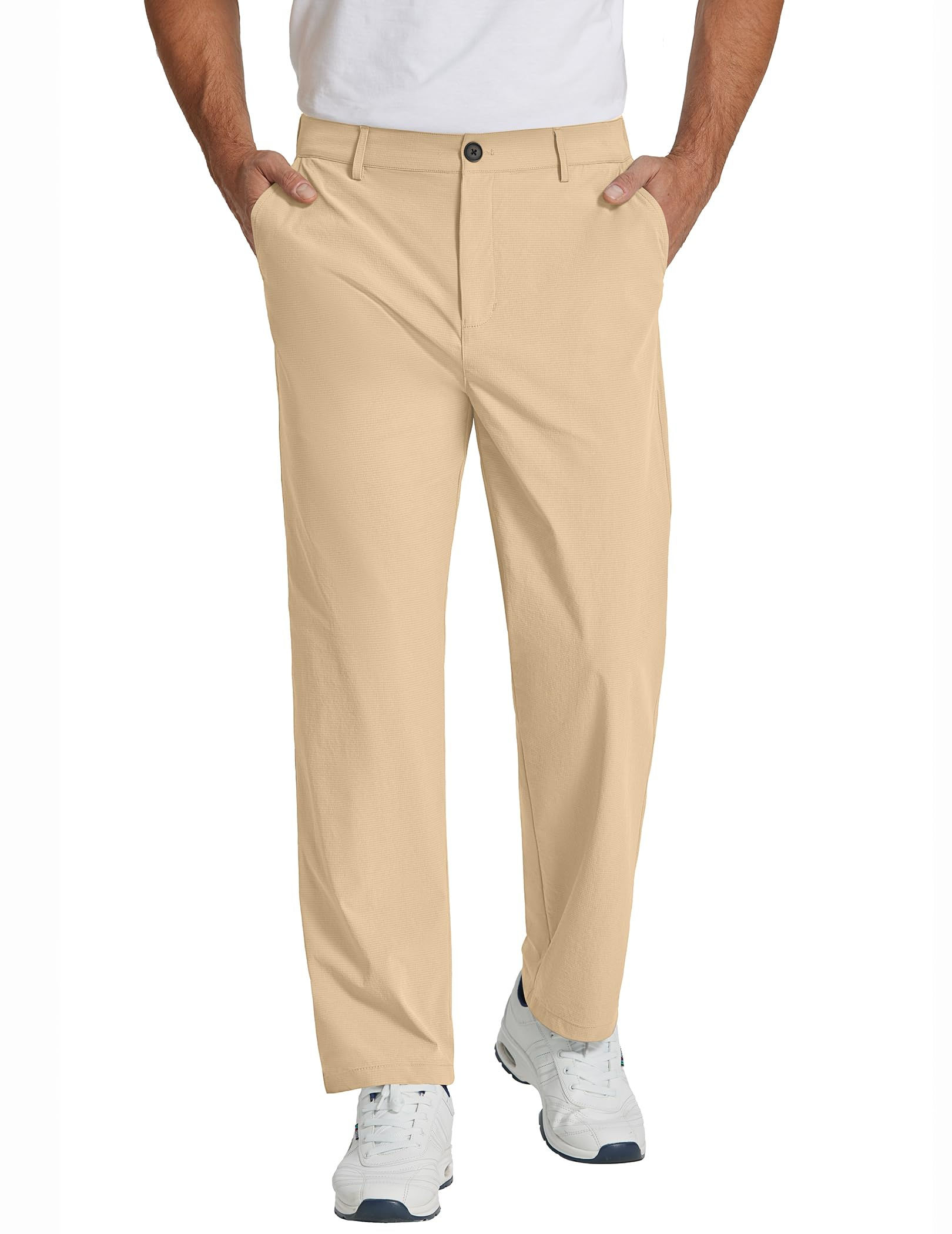 COOFANDY Mens Casual Pants Classic Fit Flat Front Pants Lightweight Elastic Wais