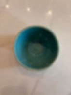 turquoise bowl w/white stripes