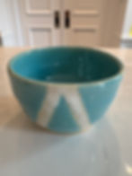 turquoise bowl w/white stripes