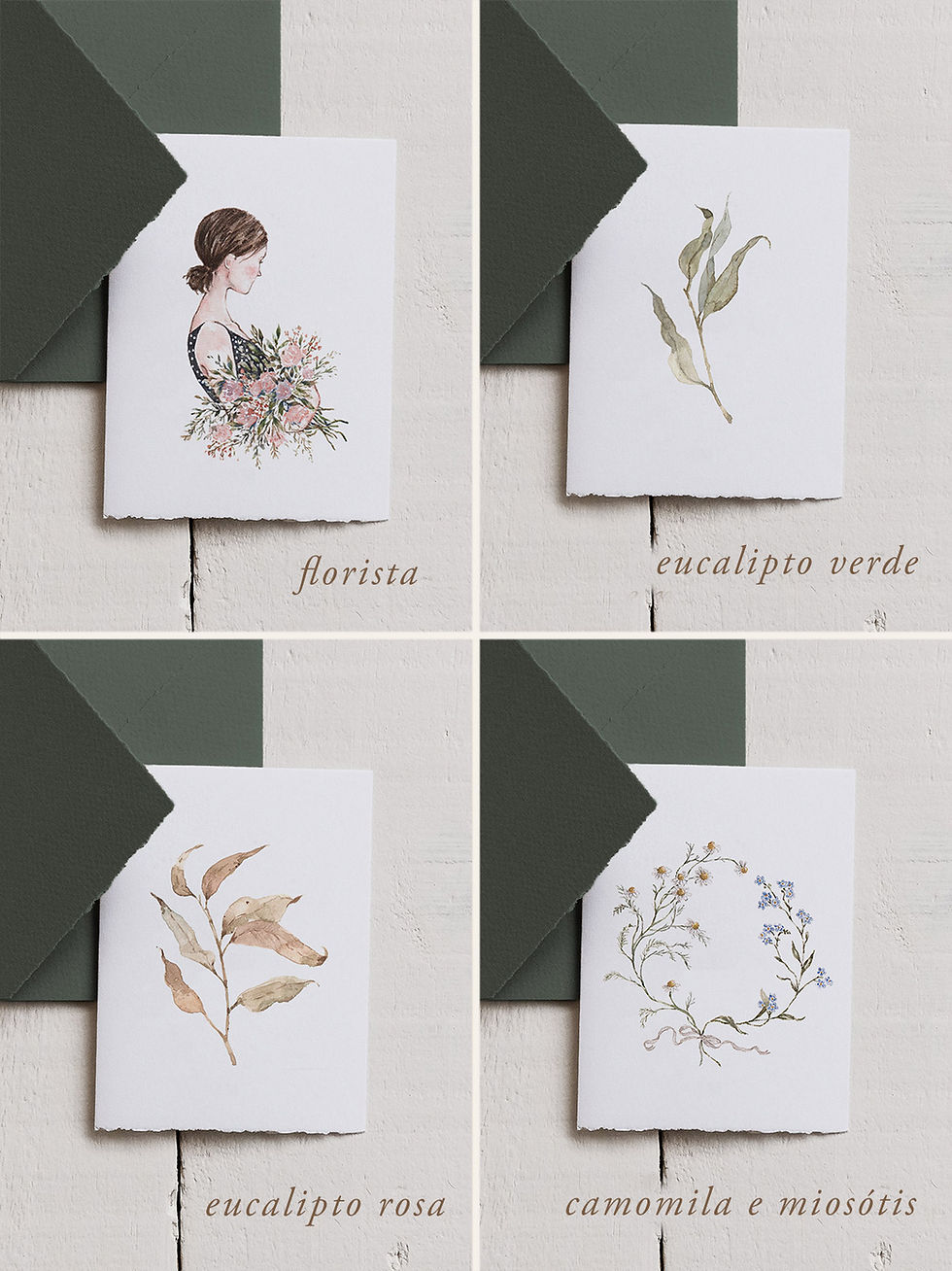 Miniatura: cartões + envelopes • cor verde musgo