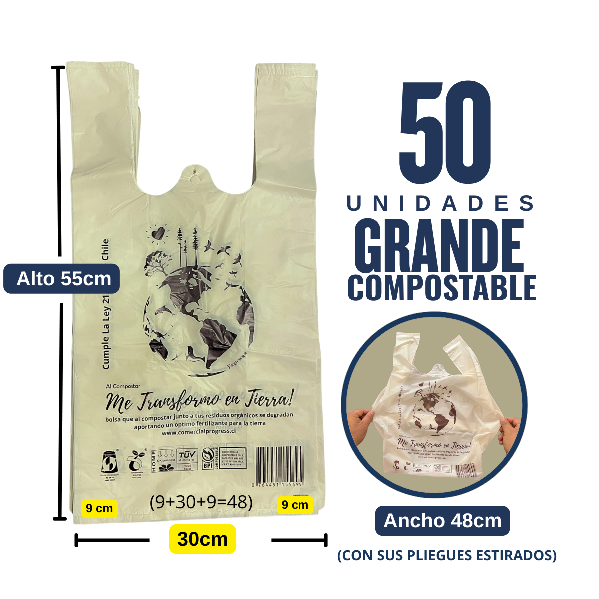 Bolsa Camiseta Compostable y Biodegradable | 48x5525my | 50 unidades