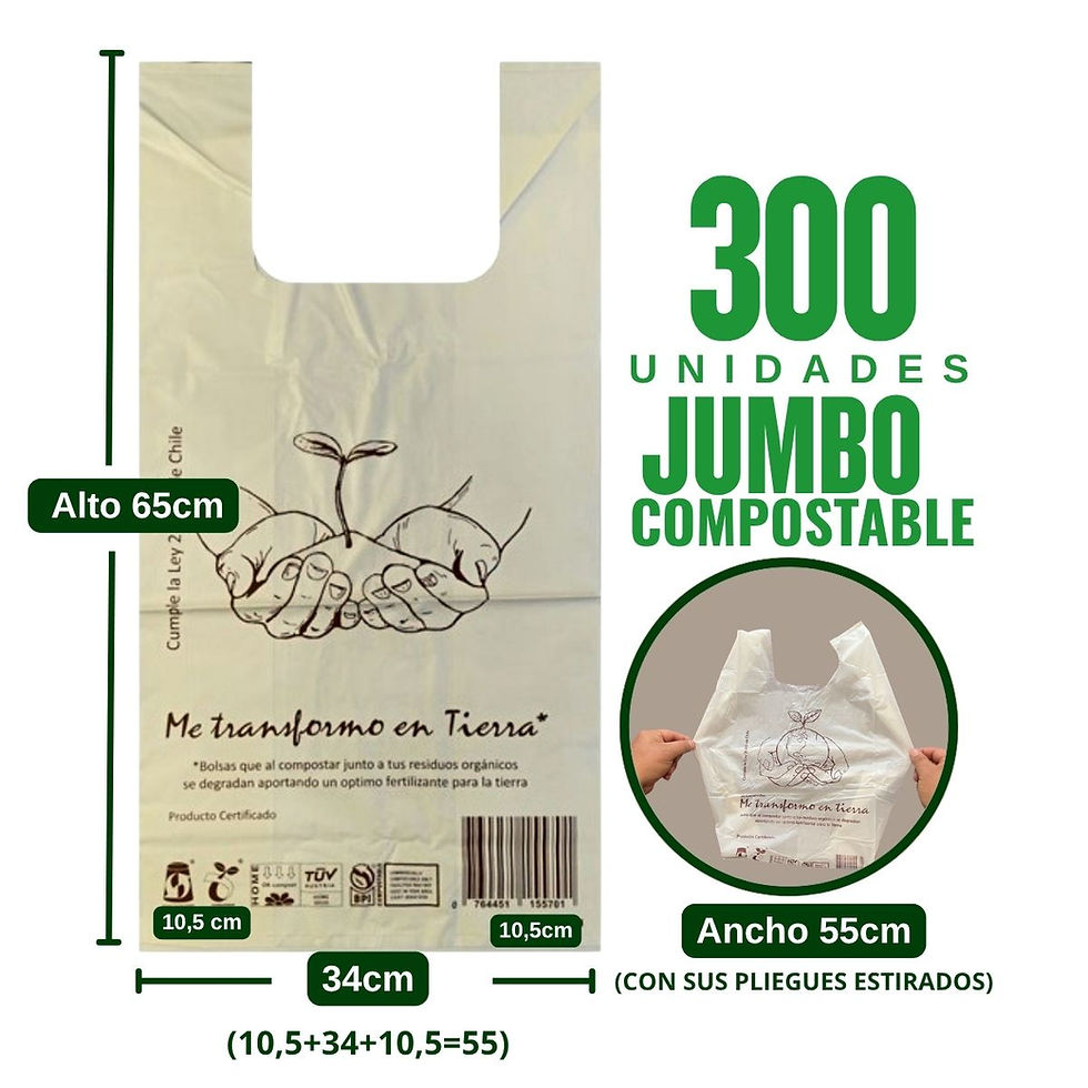 Caja de 300 bolsas compostables 55x65 tipo camiseta marca Progress