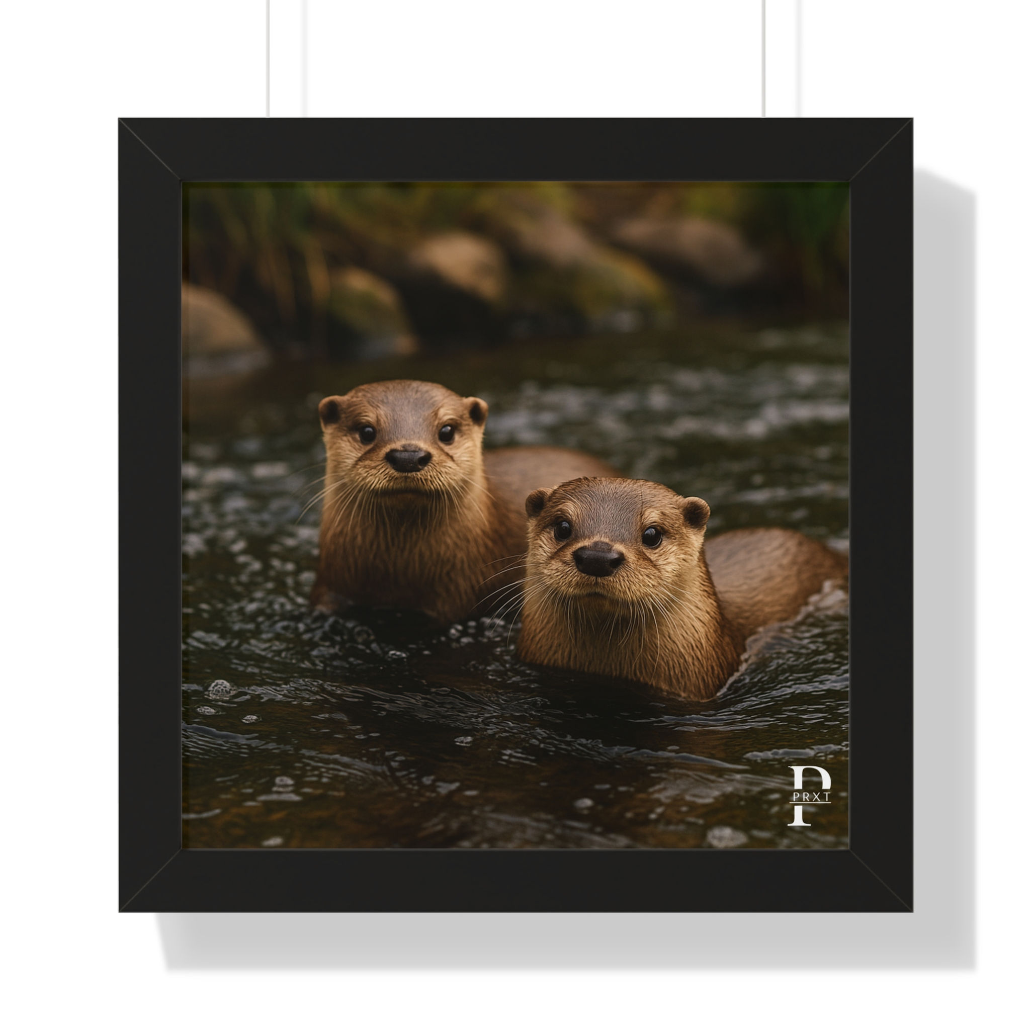 Charming Otter Framed Horizontal Poster - Nature Animal Print Home Decor