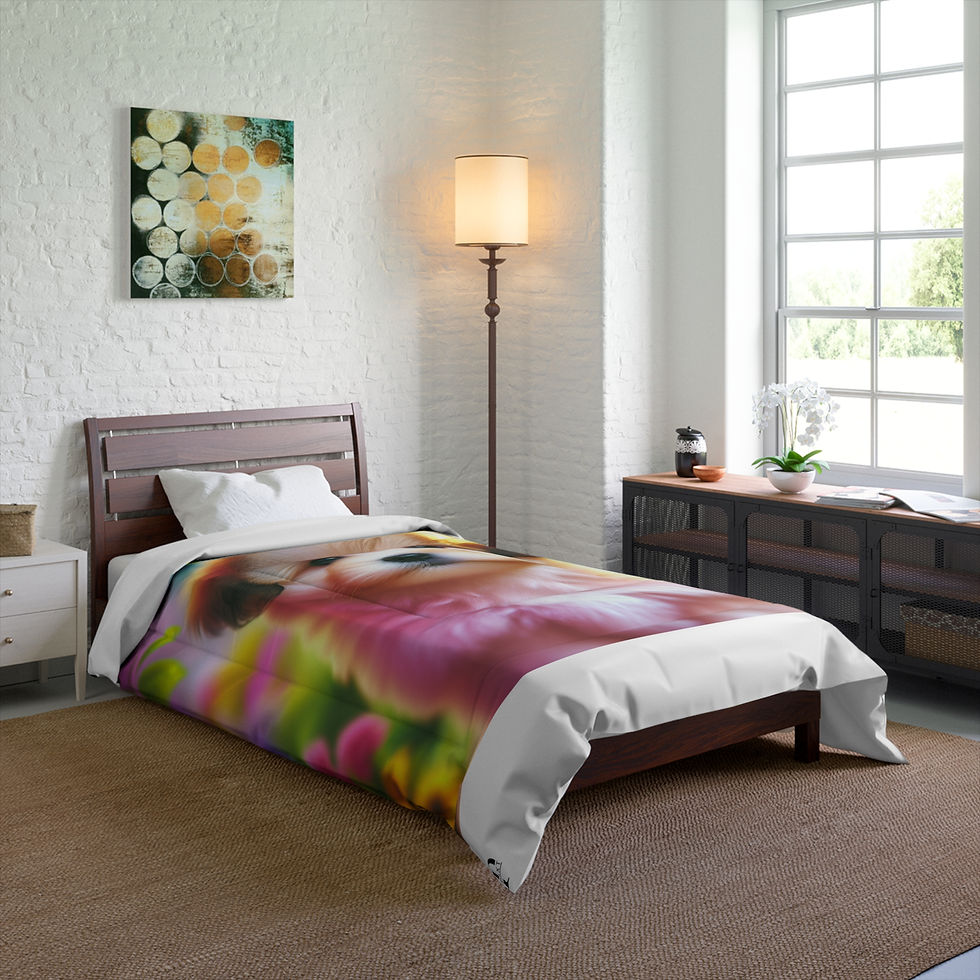 Thumbnail: Cozy Puppy Comforter | Colorful Floral Design | Perfect for Pet Lovers