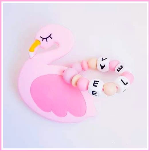 Anneau de dentition silicone Flamant rose
