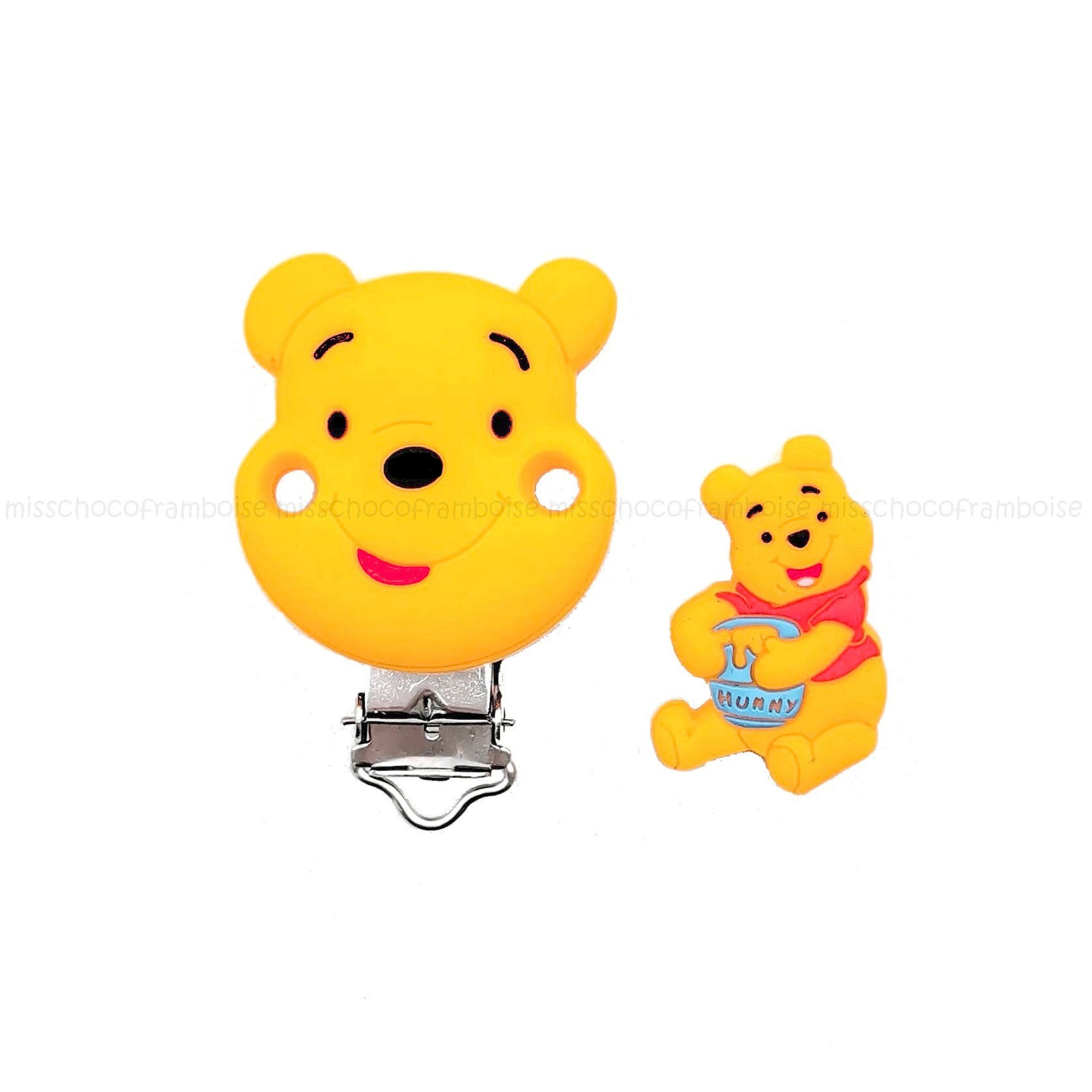 1 perle + 1 pince clip en silicone Winnie l'ourson