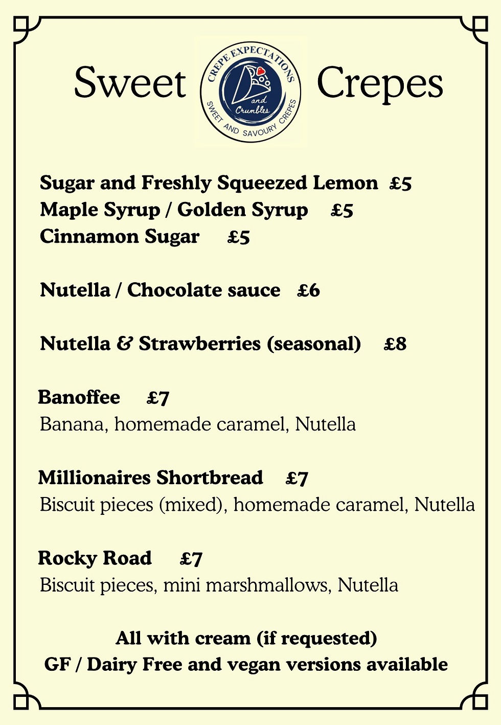 sweet menu