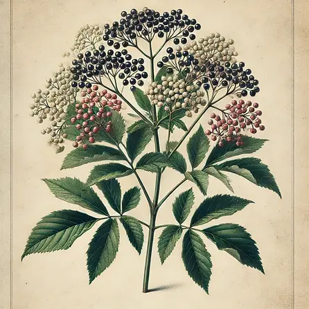 DALL·E 2024-12-11 12.46.18 - A vintage botanical illustration of elderberry, in the style