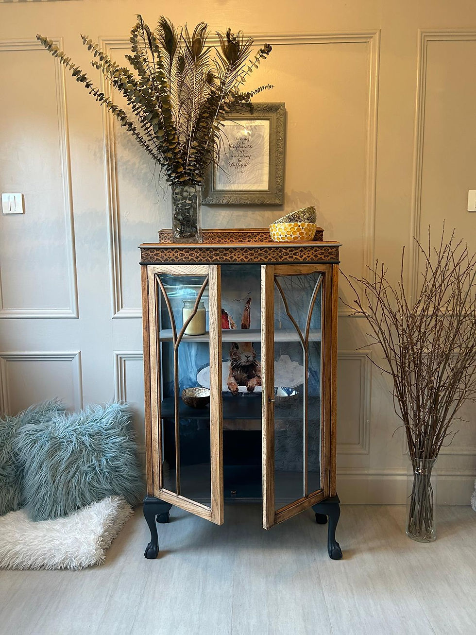 Thumbnail: 'Bunny in the Bath' - Fully Reinvented Vintage Solid Oak Glass Display Cabinet