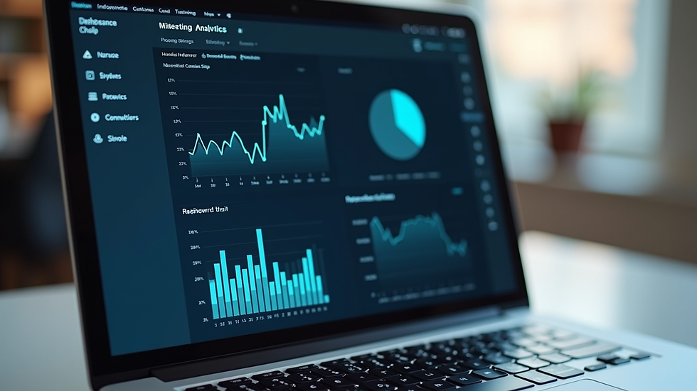Close-up view of a laptop screen showing digital marketing analytics dashboard