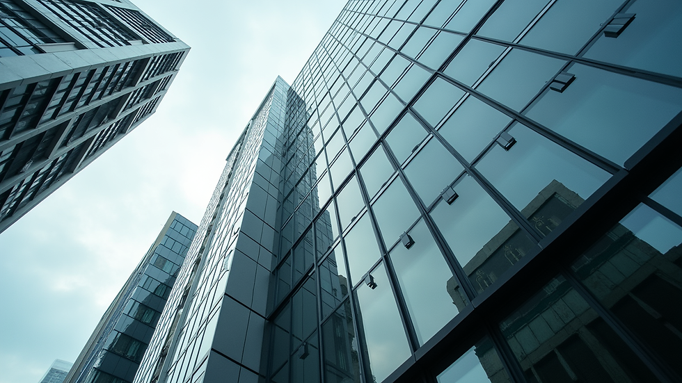 Eye-level view of a modern office building in an Indian business district