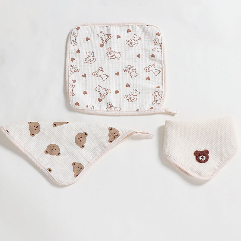 Thumbnail: Cartoon Bear Triangle Baby Bib and Burp Cloth Set