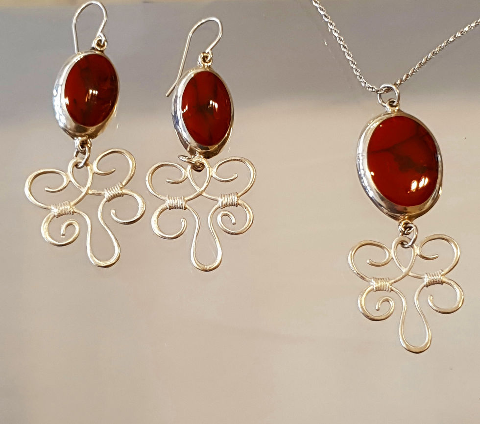 Red coral jewelry set, Silver 925 gemstone set,Natural coral stone