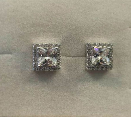 silver earrings , Zircons earrings , Square earrings , Silver jewelry