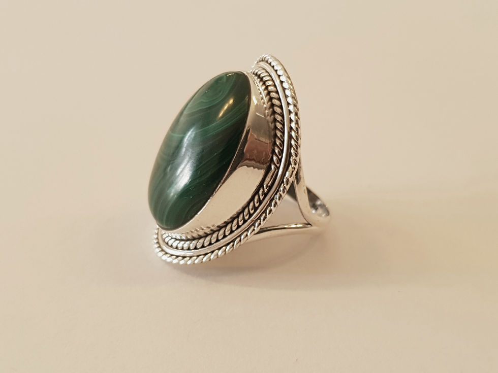 Thumbnail: Malachite gemstone ​​ring,Green gemstone ring,925 silver ring