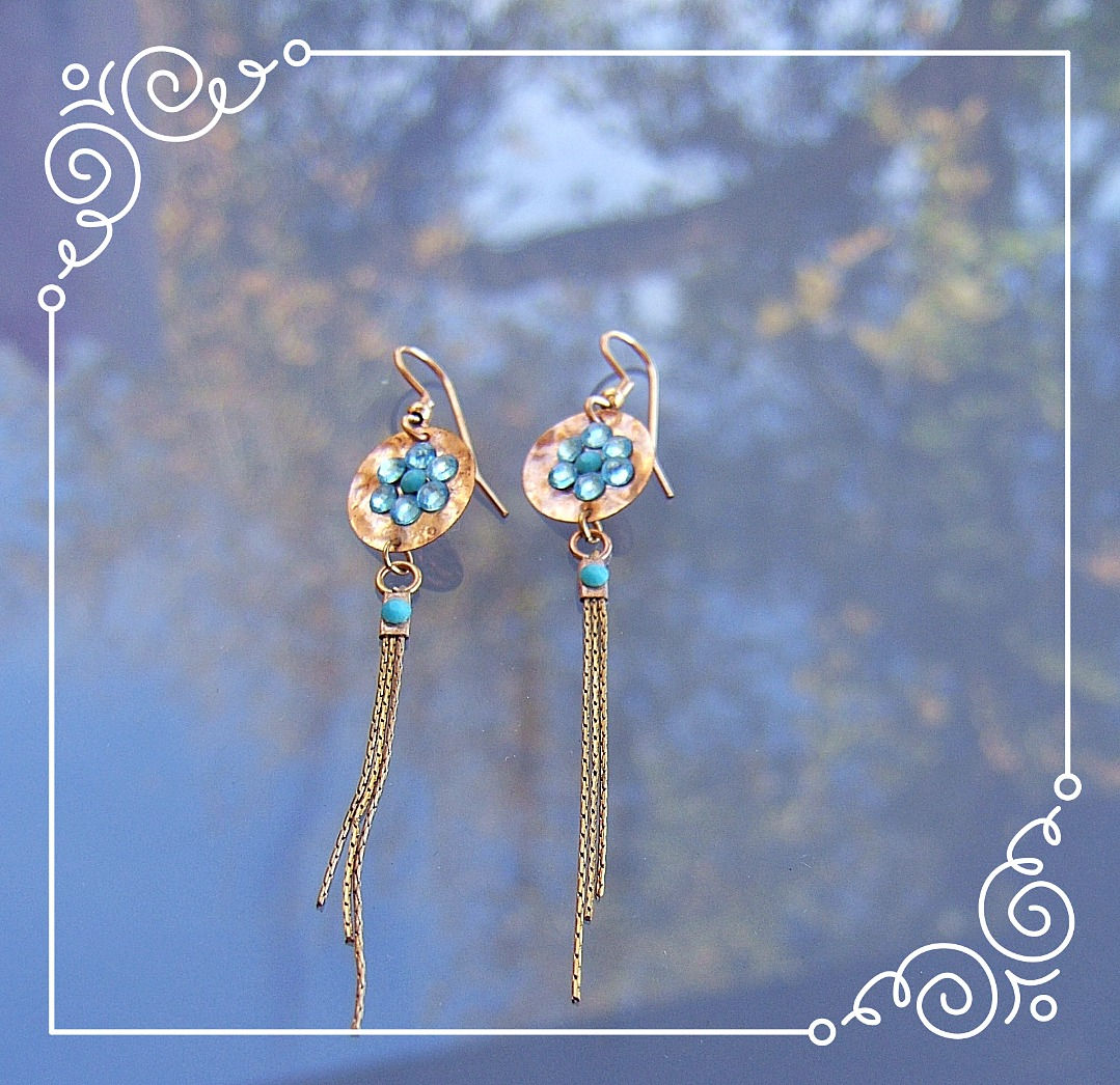 Goldfield earrings , Dangle earrings , Blue light earrings