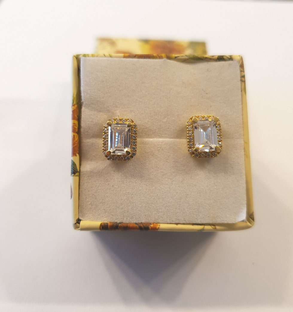 Gold 14k earrings , Rectangle zircon earrings