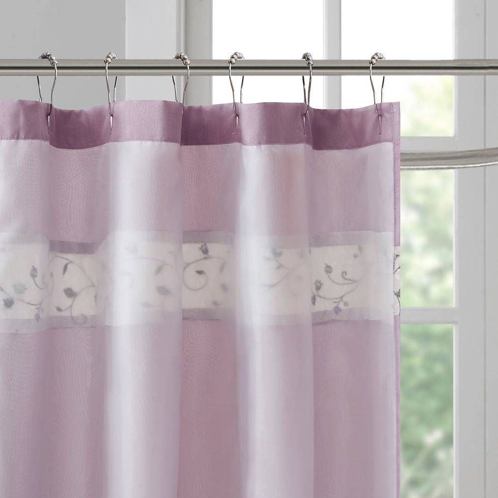 Thumbnail: Red Faux Silk Floral Embroidered Shower Curtain