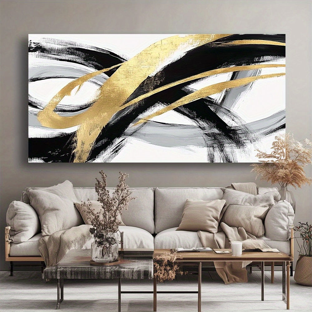 Modern Gold Abstract Canvas Art - 1.5" Frame, Black & Gold
